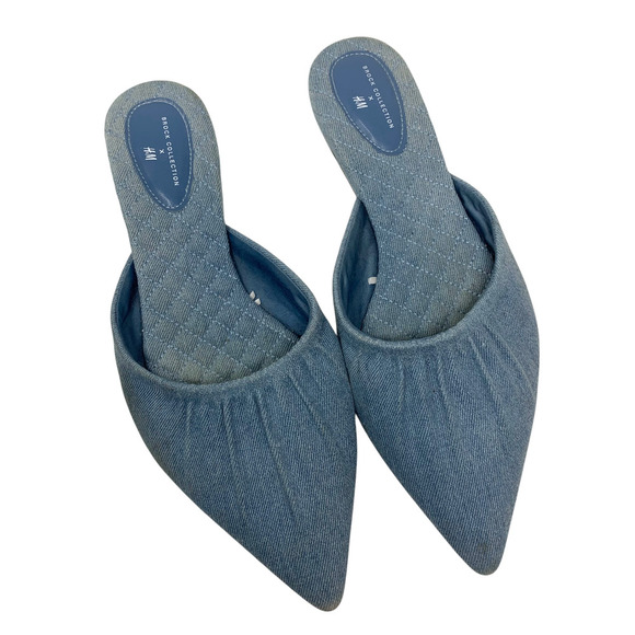 Brock Collection x H&M Sz EU 41 US 9.5 Light Wash Denim Pointed Flats Mules - Picture 2 of 8